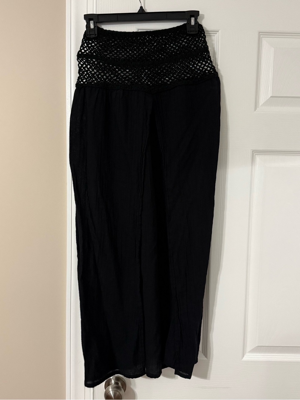 Black Maxi Skirt with Crocheted Waistband